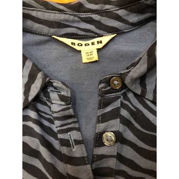 Boden Sleeveless Zebra Print Blue & Black Shirt Dress Size 8 Petite - Picture 6 of 11